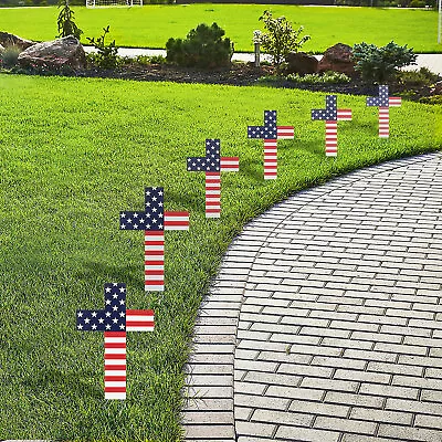 Patriotic Flag Cross Yard Signs Fourth Of July Party Decor 6 Pieces • $33.99