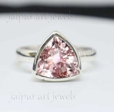 Natural Pink Morganite Gemstone Ring 925 Sterling Silver Handmade Wedding Ring • $39.60