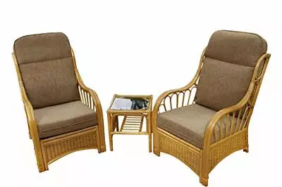 Sorrento Cane Conservatory Furniture Duo Set- 2 Chairs And A Side Table-coffee • £499