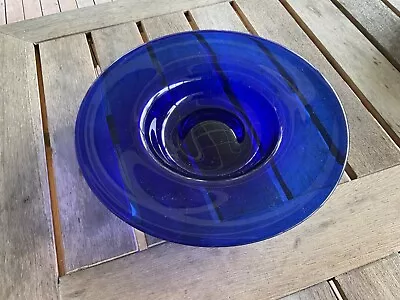 Large Cobalt Blue Art Glass Bowl Signed By Stephen Main 1995 • $150