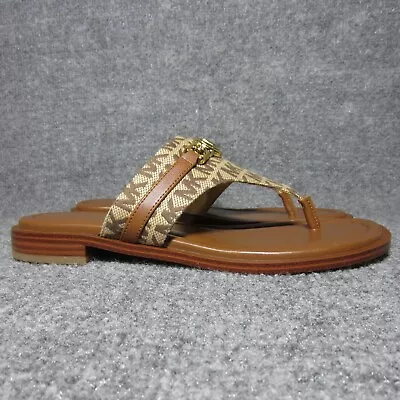 Michael Kors MK Plate Thong Sandals Womens Size 7.5 Tan Brown Signature Logo NEW • $49.99