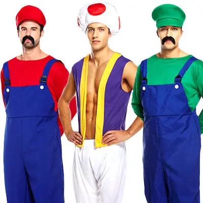 Super Mario Mens Fancy Dress Video Games Workman Plumber 80s Game Adult Costume • £9.99