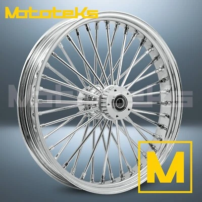 thumbnail image 2 of Mototeks 16x3.5 Fat Spoke Rear Wheel For Harley Softail, Sportster, Dyna – 40 Stainless Spokes, Chrome, Includes Rotor & Tire (Mounted & Balanced) 2 of 5