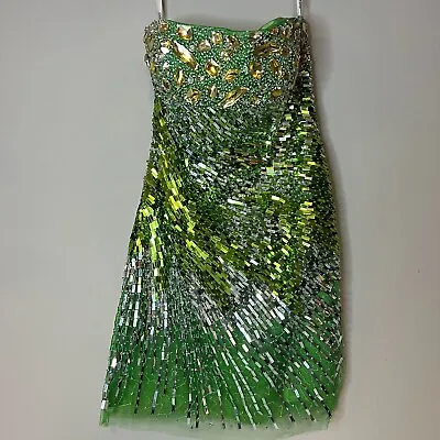 Sherri Hill Strapless Green Mini Embellished Dress Pageant Homecoming Prom Sz 2 • $149.99