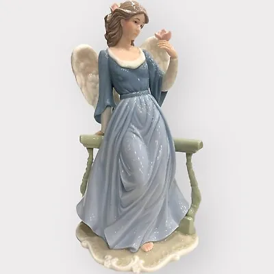 Vintage O’Well Porcelain Angel Figurine Seated Fence Holding Flower 13” 2001 • $36.99