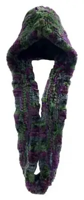 Northstar Women's Purple/Blue/Green Chinchilla Real Fur Hat Infinity Scarf H-19 • $165.95