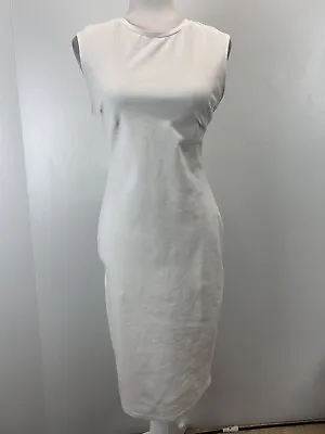 Zara Bodycon Sleeveless Midi Dress Sz Medium Ivory Stretch Basic • $19
