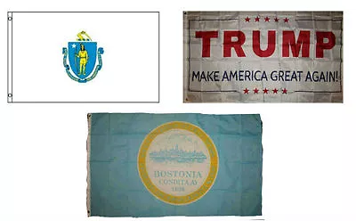 3x5 Trump White & State Massachusetts & City Boston Wholesale Set Flag 3'x5' • $14.88