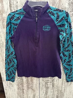 COWGIRL TUFF CO Women's Sz M Purple/Turquoise Feather Print 1/4 Zip Pullover Top • $12.71