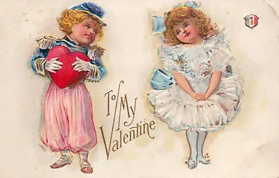 A741 Vtg Postcard Victorian Valentine Heart Boy Girl In Victorian Style Clothing • $5.67