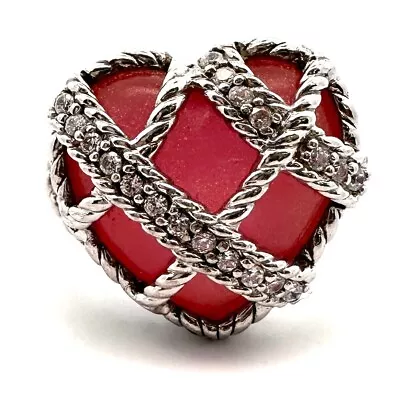 Judith Ripka Sterling Silver Rose Quartz Caged Cz Heart Ring-Size 10-13.2g-A2813 • $74.99