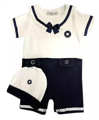 Baby Boys Romper Sailor Style Nautical Navy 0-3-6-9 Months Visara & Vivalki ~abg • £12.95