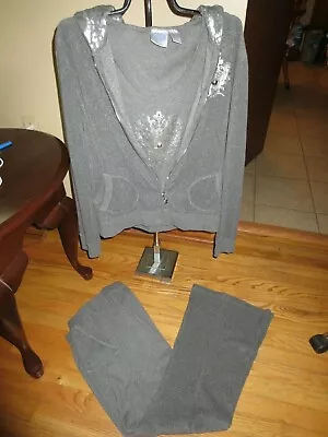 $31.99 • Buy  DG2 Diane Gilmore 3 Piece Gray Track Outfit Hooded Zip Jacket/Pants/Tank M EUC