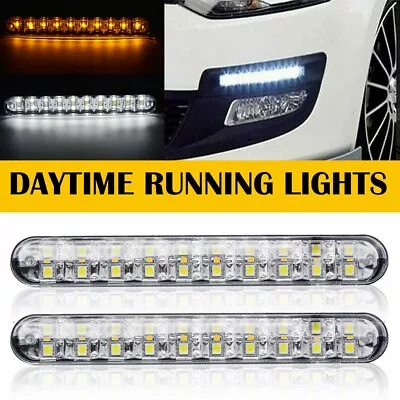 2Pcs White Amber LED Running Daytime Driving DRL Signal Light Strip Fog Lamp 12V • $12.99