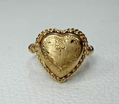 Vintage 14k Yellow Gold Heart Locket Ring Sz 7.25 4.4g 15mm. • $399