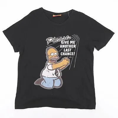 Black Mens THE SIMPSONS Homer Simpson Print Cartoon Casual T-Shirt Size Large • £8.99