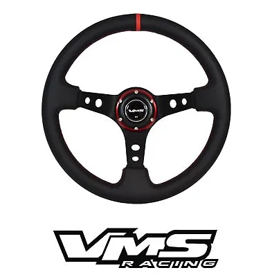 Vms Racing Universal 6-bolt 350mm Leather Red Deep Dish Steering Wheel D • $99.95