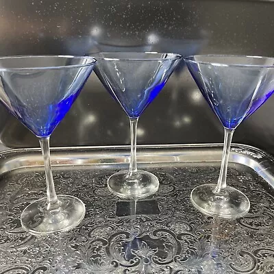 Vintage Cobalt Blue Cosmopolitan Martini Cocktail Glasses Set Of 3 • $18