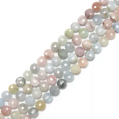 Natural Multi Color Morganite Faceted Coin Beads Size 10mm 15.5'' Strand • $22.04