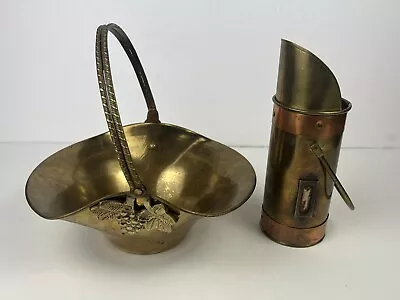 2pc Vintage Copper Brass Basket And Container India • $12.99