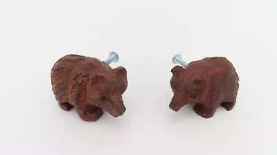 Ironwood Wood Hand Carved Drawer Pulls Set Of 2 Figural Bears Cabin Mountain 2.2 • $24