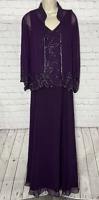 J Kara Women’s Beaded Long Dress Sleeveless W Jacket Eggplant Size 6 NWT • $53.98