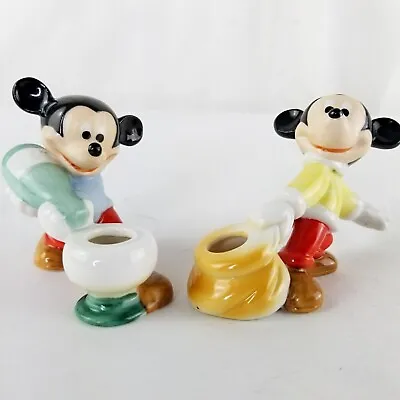 Vintage COR Disney Mickey Mouse Porcelain Candle Holders Figurines Set Of 2 • $12