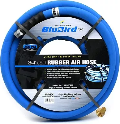 BLUBIRD BB1250 1/2  X 50' Rubber Air Hose 100% Rubber Lightest Strongest... • $85.39
