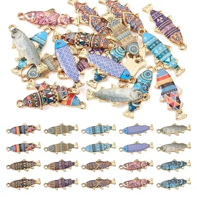20Pcs Golden Fish Charm Alloy Enamel Pendants Charm Jewelry Making 27x10.5x2.5mm • $8.99