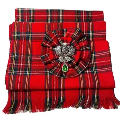 Royal Stewart Tartan Sash Rosette Burns Night Wedding Scottish Kilt Tie Stag • £19.90