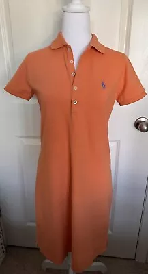 Ralph Lauren Sport Women Coral Polo Dress Small Shirt Dress Collar Blue Pony Y2K • £24.08