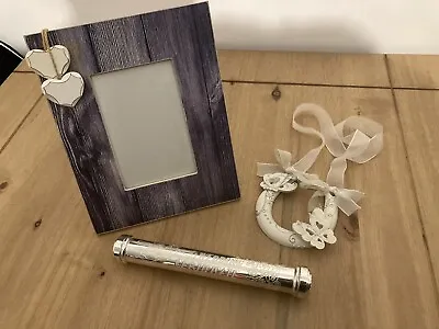 Wedding Gift Set. Silver Marriage Certificate Holder Photo Frame & Horseshoe • £14