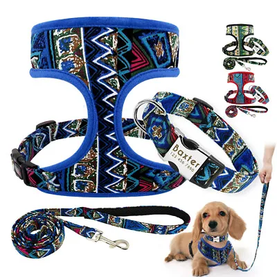 3pcs Nylon Personalised Dog Pet Collar & Dog Harness Vest & Walking Lead Set  • $24.19