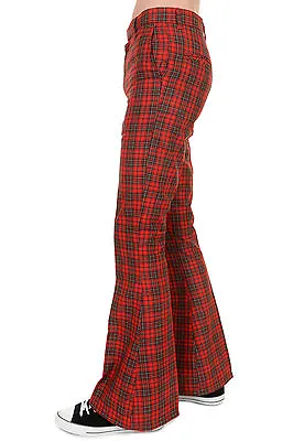 £34.99 • Buy Mens 60s 70s Vintage Retro Red Royal Stewart Tartan Plaid Bell Bottom Trousers
