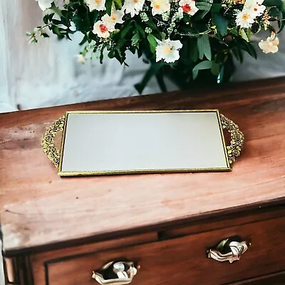 Vintage Matson 24k Gold Plated Rose Filigree Vanity Tray Dresser Home Decor • $89