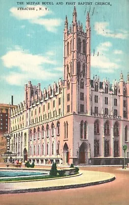 Syracuse NY Mizpah Hotel & First Baptist Church 1958 Vintage Postcard B8043 • $4