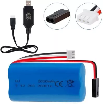 2S 7.4V 2000mAh Lipo Battery 5500-2P Plug W/ USB Charger Cable For RC Car Drone • £13.29
