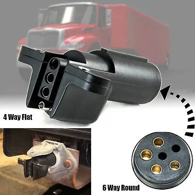 6 Way Round To 4 Way Flat Trailer Adapter Wiring Plug Socket RV Tow Truck Lights • $8.39