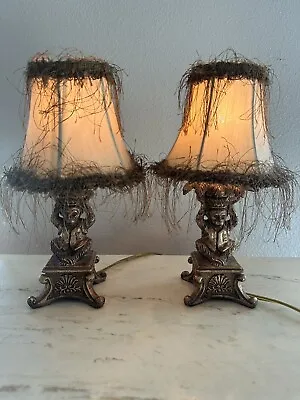 1970’s Vintage Monkey Themed Small Lamps With Frilly Shades Brass Color • $89