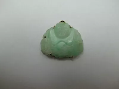 Vintage Antique Chinese 14K Gold Green Jade Buddha Pendant 751E • $116.35