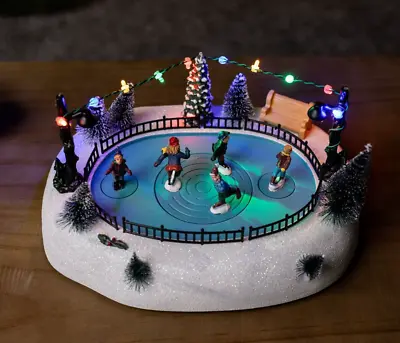 Christmas Village Scene Decoration Ice Skating Musical Moving Ornament Light Up • £29.99