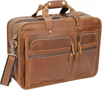 Men's Full Grain Leather Briefcase Large 17 Inch Business TravelNEW • $158