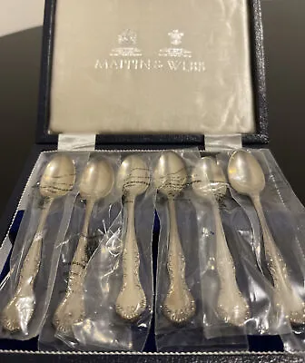 Set (6) Sterling Silver 4.5” Demitasse Spoons - Mappin Webb -  Nos Sealed Box • $150
