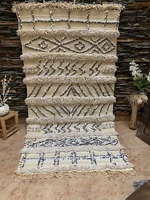 Moroccan Vintage Handira Wedding Blanket Handmade Berber Sequins Rug 03YS00128 • $1099.95