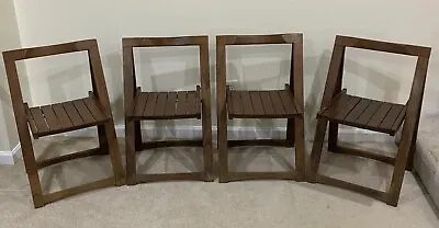 Vintage Aldo Jacober Wooden Slatted Folding Chair Set Of 4 Romania • $375