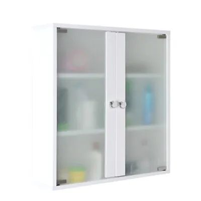 Bathroom Washroom Wall Medicine Cabinet Toiletries Organiser Frosted Glass Doors • £33.95