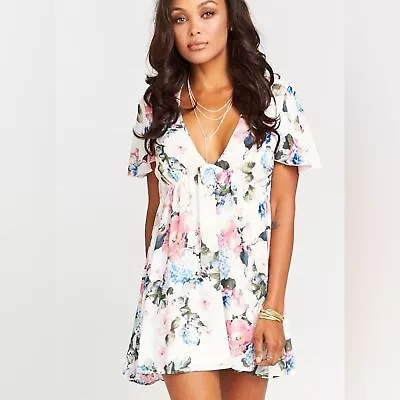 Show Me Your Mumu Womens Austin Floral Mini Dress Deep-V Medium Flower Print • $29.95