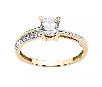 9ct Yellow Gold 0.75ct Simulated Diamond Solitaire Engagement Ring Size J To S • £99.95