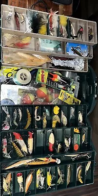 Vintage Tackle Box Old Fishing Lures Wood • $129.99