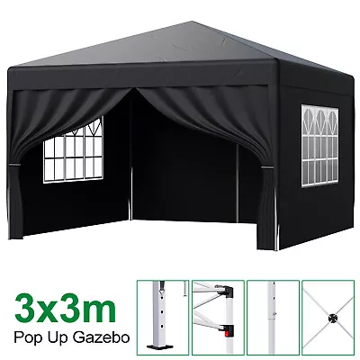 Pop Up Gazebo With 4 Sides Heavy Duty Commercial Grade Market Stall Outdoor 3x3m • £81.49